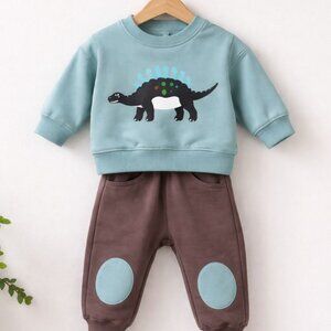 Baby Dinosaur 2pc Outfit Set 66cm 3-6M Teal Brown Cotton Stretch
